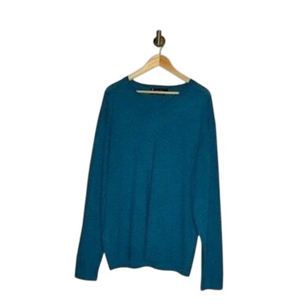 100% Merino Wool‎ Bruno Ferraro V Neck Sweater Men's XL Blue Lightweight